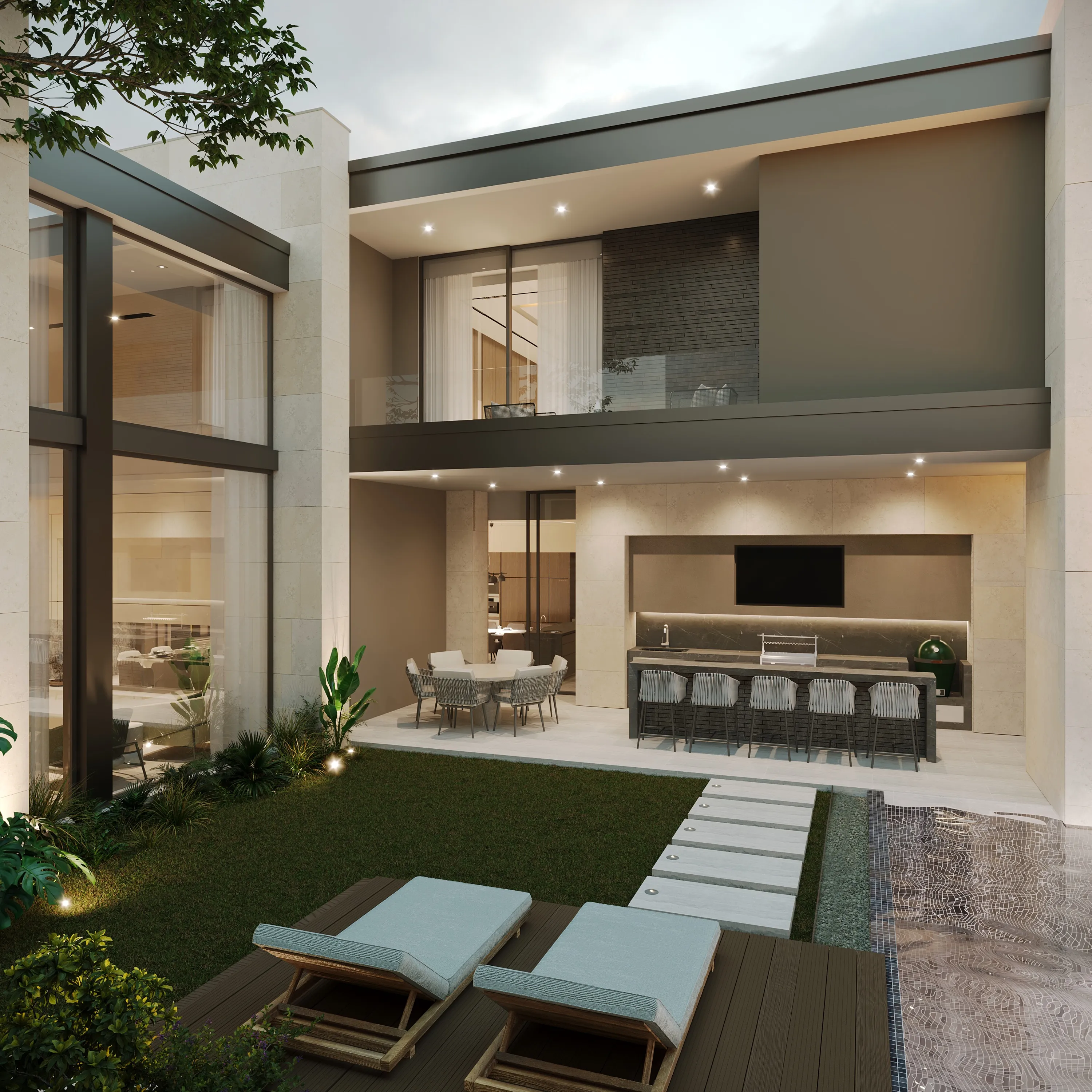 Patio de una casa proyectada por Punto Arquitectura